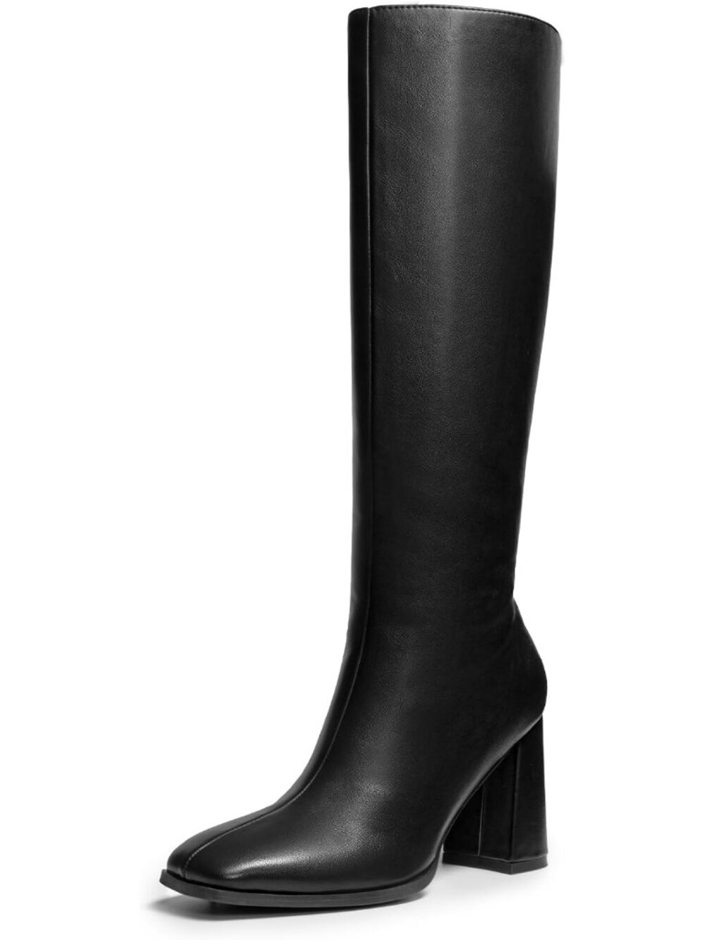 DREAM PAIRS Women's Black-pu Knee High Chunky Gogo Boots Square Toe Side Zipper